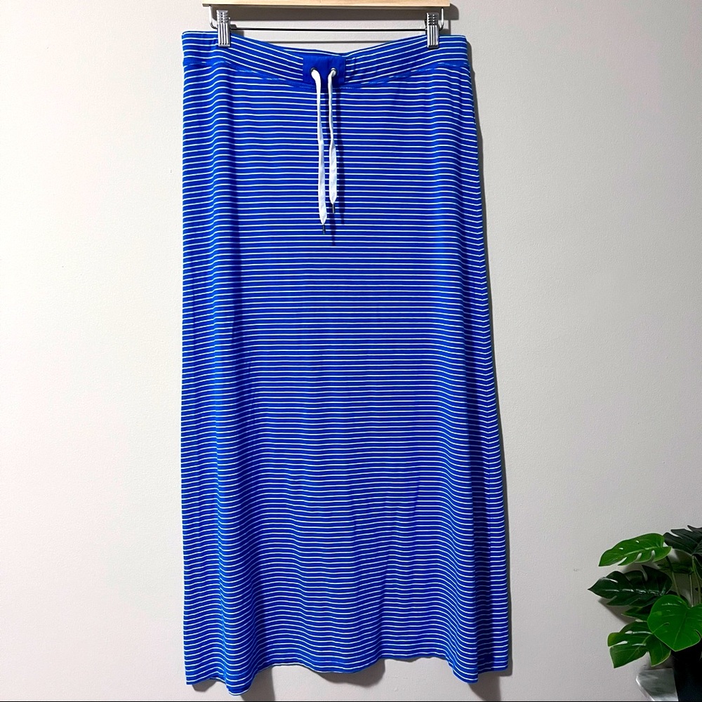 Ralph Lauren blue and white striped drawstring waist maxi skirt size Lar…